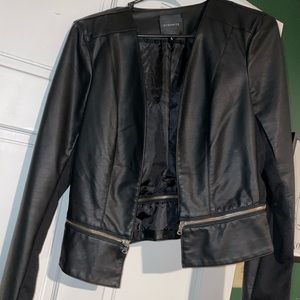 Black leather jacket with zipper detail
